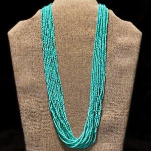 Vintage Handmade12-Strand "Turquoise" Seed Bead Necklace